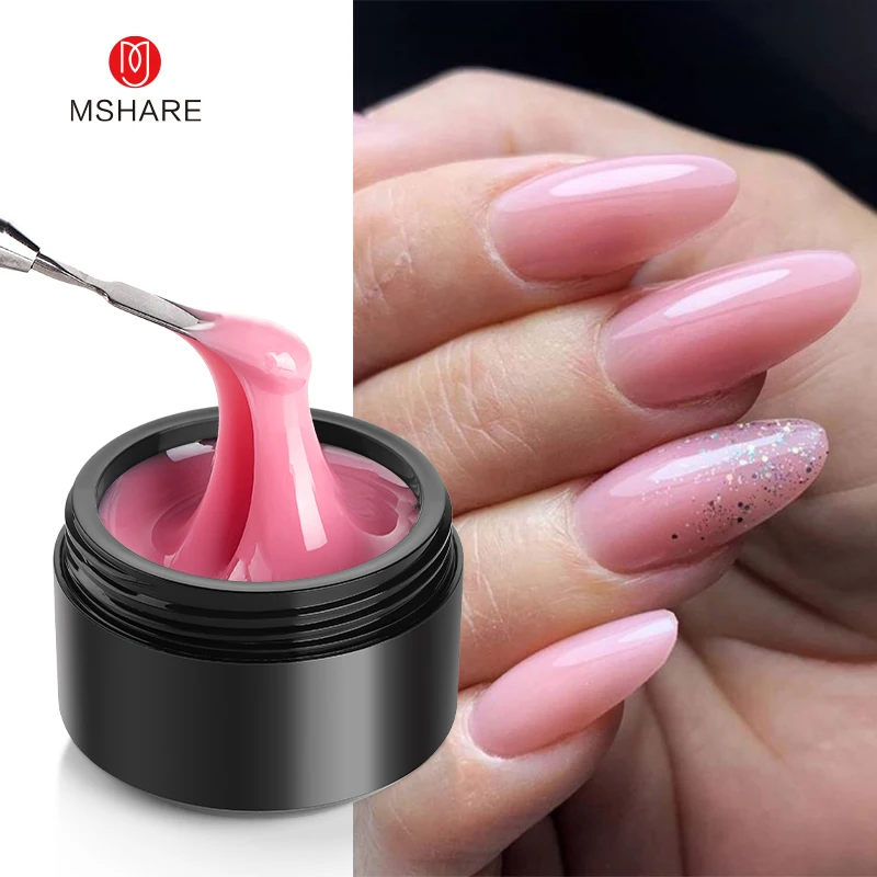 MSHARE 50ml Natural Nails Gel Builder Nalil Tpo Free Self Leveling Gel for Nail Extension Construction Pink Shade UV Led Gel