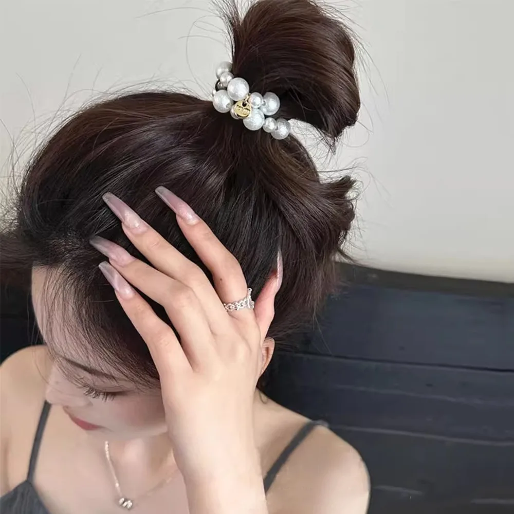 Exquisite Pearl Beaded Hair Ties Bracelet Sweet Ponytail Braid Hair Rope for Women Girl Fashion Headwear Hair Accessories Gift