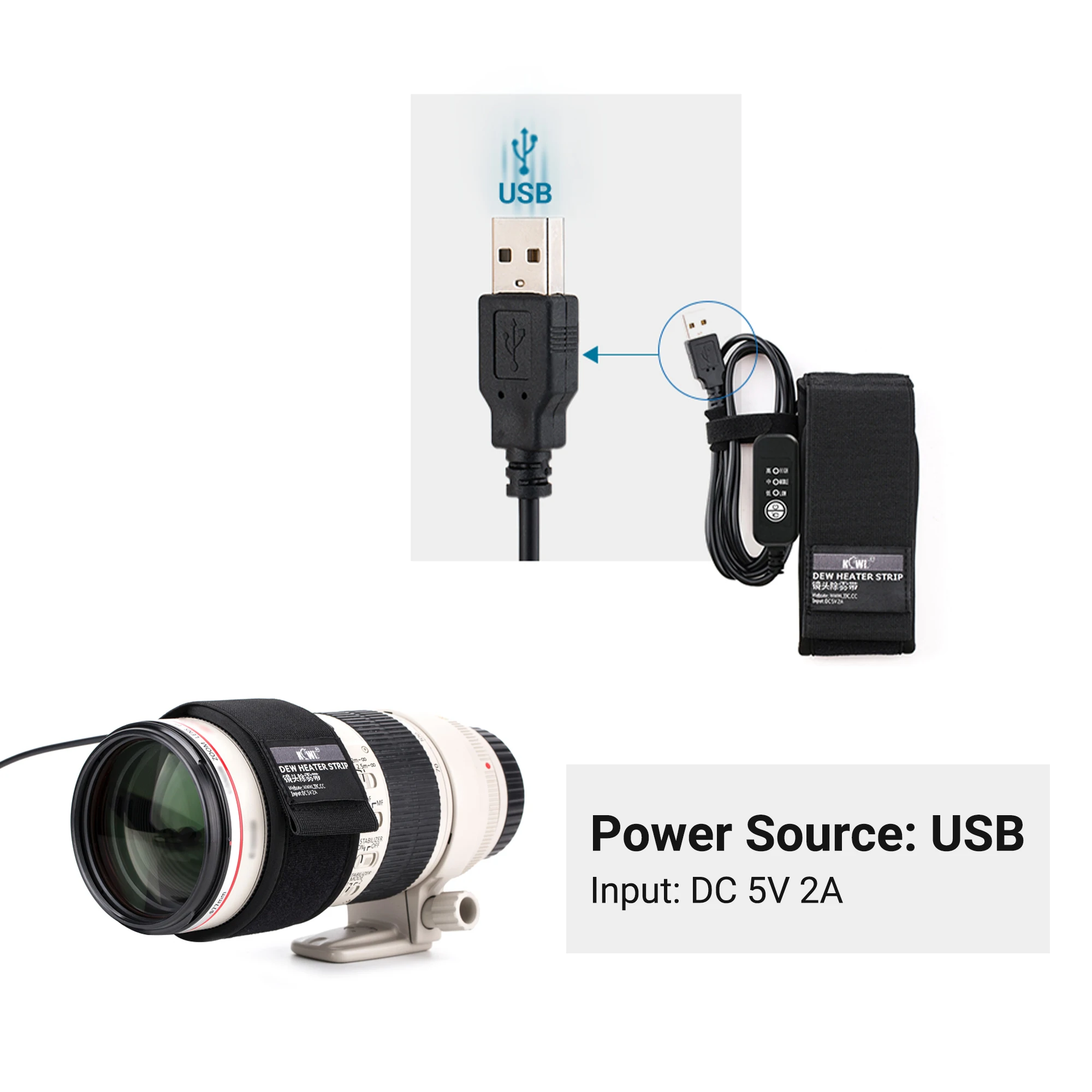 Adjustable DSLR Camera Lens Dew Heater Strip USB Lens Warmer Heater Photography Photo Shooting Temperature Control Dew Heater