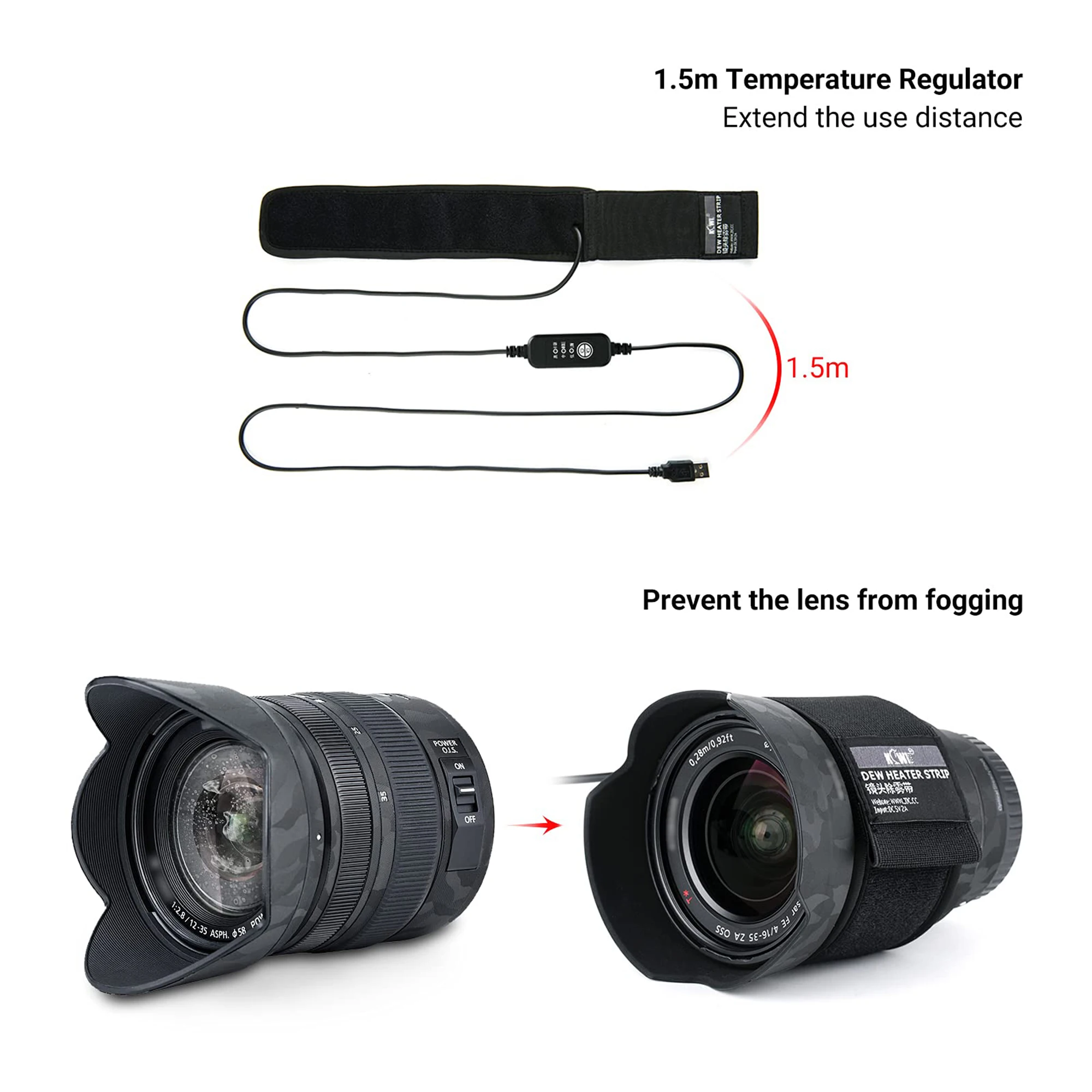 Adjustable DSLR Camera Lens Dew Heater Strip USB Lens Warmer Heater Photography Photo Shooting Temperature Control Dew Heater