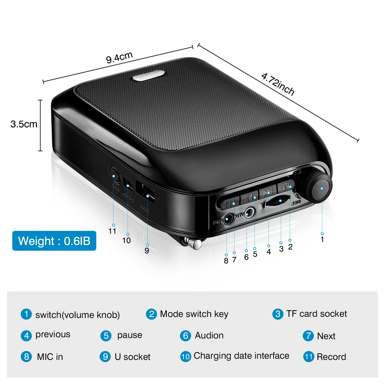 Bluetooth UHF Wireless Voice Amplifier Portable For Teaching Lecture Tour Guide Promotion U-Disk Megaphone Microphone Speaker