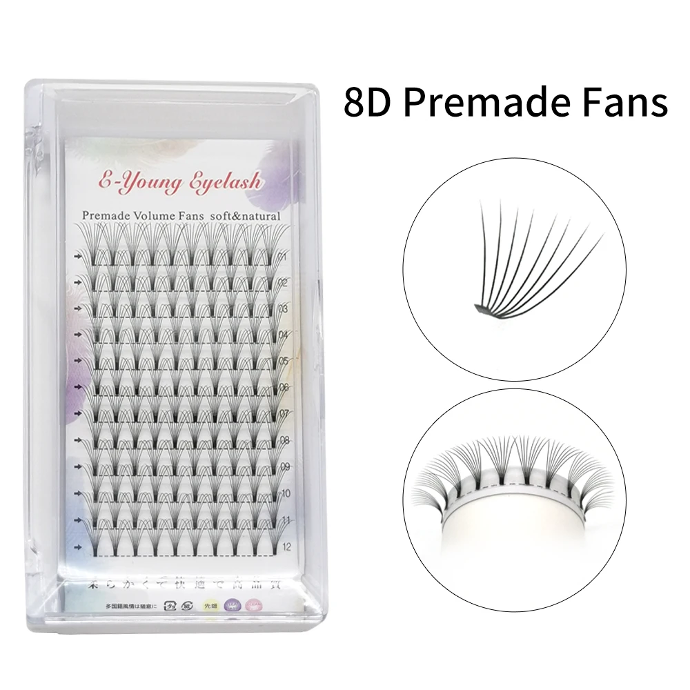 E-young 2d Premade Lashes Volume Fans Short Stem C/D Curl 0.1mm Natural False Eyelashes Extensions Premade Fans Wholesale Makeup