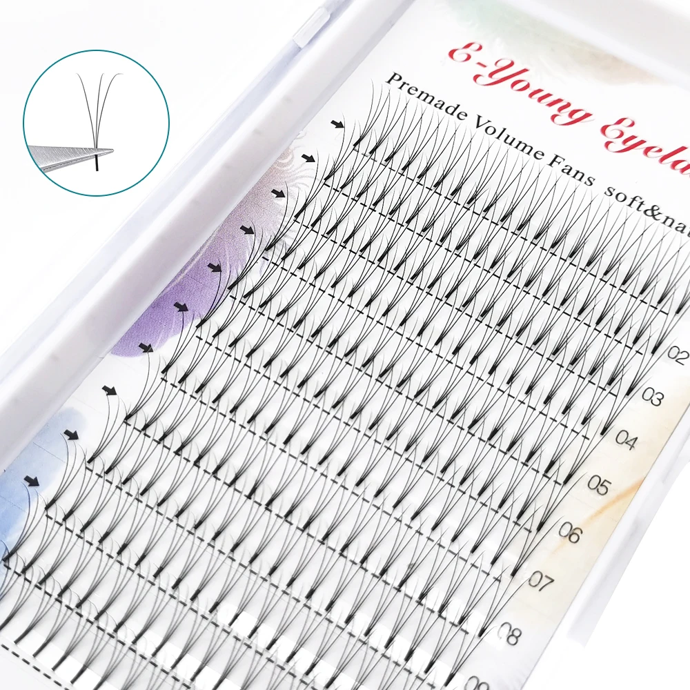 E-young 2d Premade Lashes Volume Fans Short Stem C/D Curl 0.1mm Natural False Eyelashes Extensions Premade Fans Wholesale Makeup