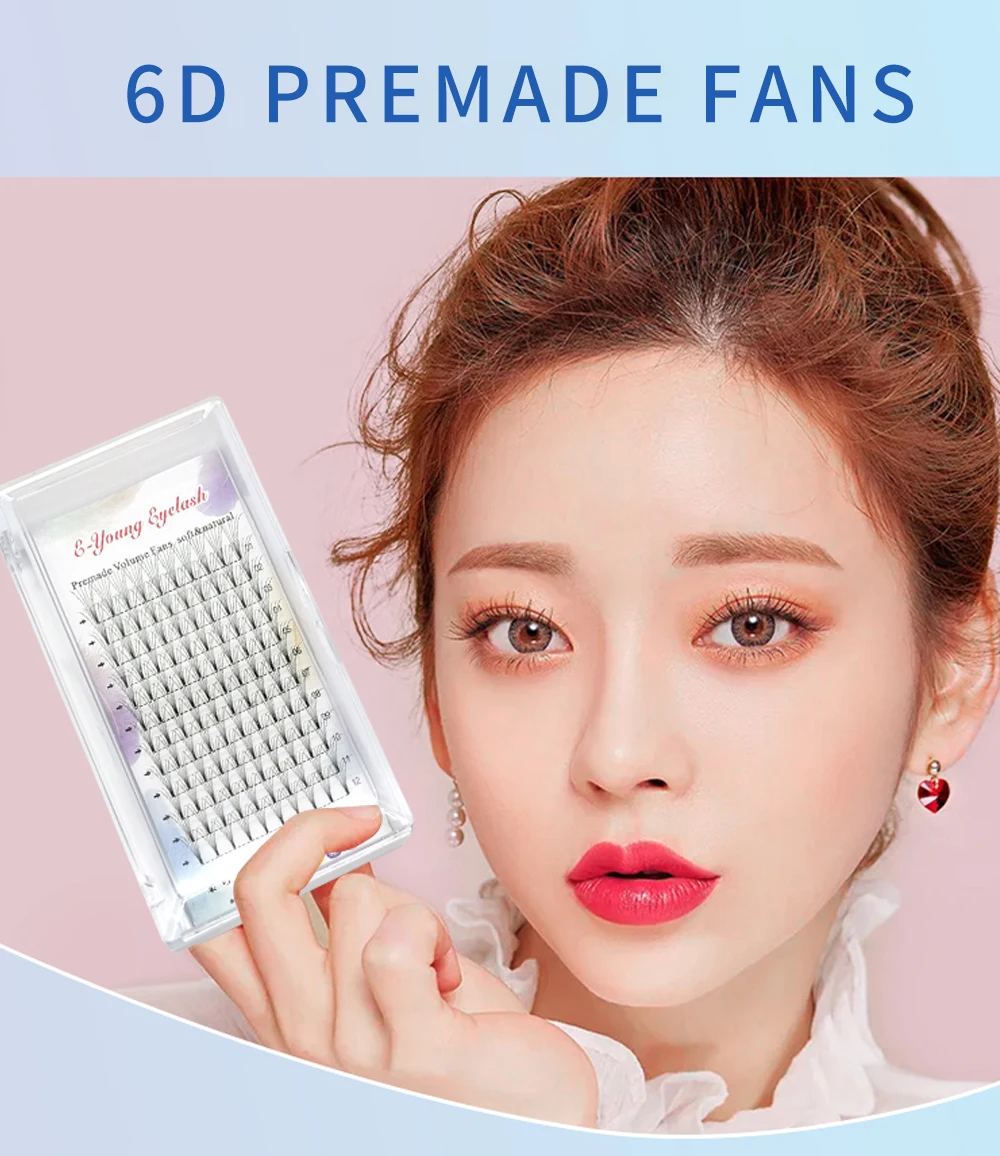 E-young 2d Premade Lashes Volume Fans Short Stem C/D Curl 0.1mm Natural False Eyelashes Extensions Premade Fans Wholesale Makeup