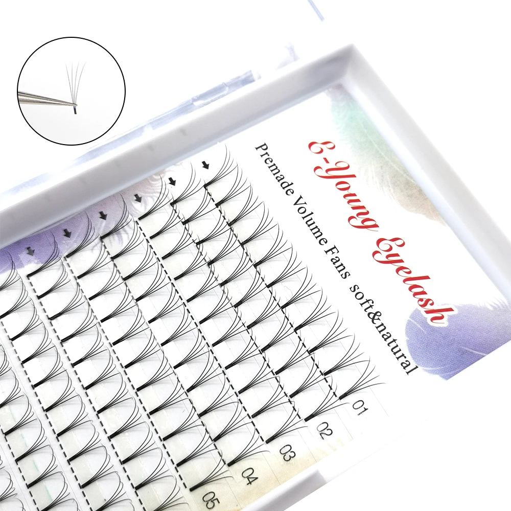 E-young 2d Premade Lashes Volume Fans Short Stem C/D Curl 0.1mm Natural False Eyelashes Extensions Premade Fans Wholesale Makeup