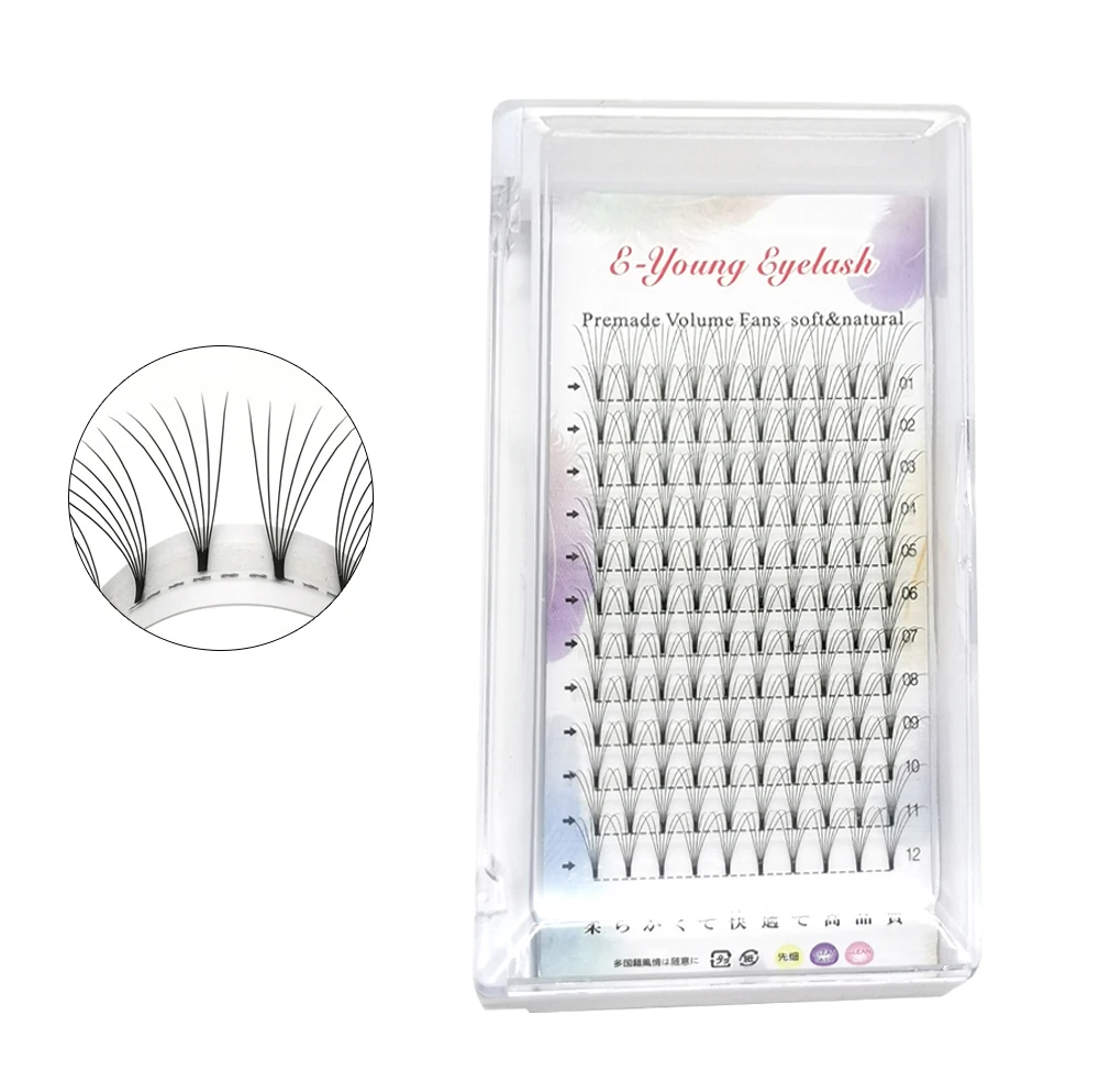 E-young 2d Premade Lashes Volume Fans Short Stem C/D Curl 0.1mm Natural False Eyelashes Extensions Premade Fans Wholesale Makeup