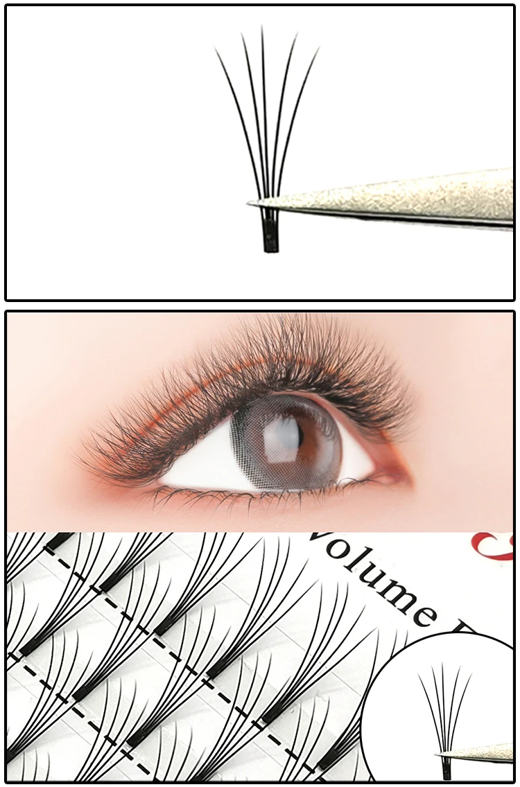 E-young 2d Premade Lashes Volume Fans Short Stem C/D Curl 0.1mm Natural False Eyelashes Extensions Premade Fans Wholesale Makeup