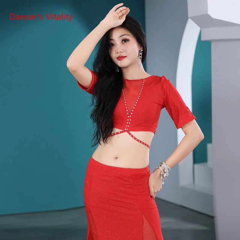 Women Proffesional Bellydance Costume Sexy Short Sleeves Top Long Skirt Exotic Dancewear Suit Girls Oriental Dance Outfit Cloth