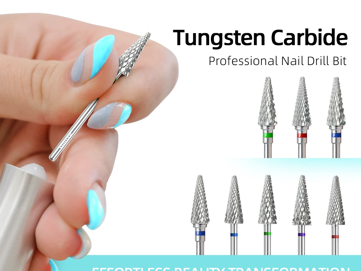 HYTOOS Cone Shape Nail Drill Bit Carbide 3/32" Milling Cutter For Manicure Rotary Burr Electric Drill Accessories Tool