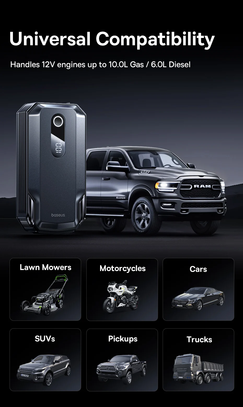 Baseus 20000mAh Car Jump Starter Power Bank 2000A 20000mAh Car Battery Charger Auto Emergency Booster Starting Device Jump Start