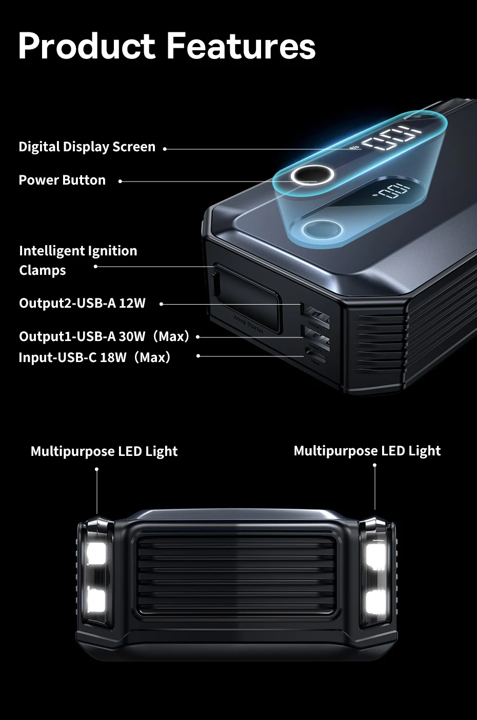Baseus 20000mAh Car Jump Starter Power Bank 2000A 20000mAh Car Battery Charger Auto Emergency Booster Starting Device Jump Start