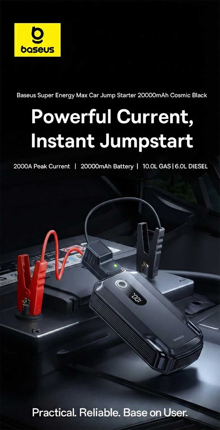 Baseus 20000mAh Car Jump Starter Power Bank 2000A 20000mAh Car Battery Charger Auto Emergency Booster Starting Device Jump Start