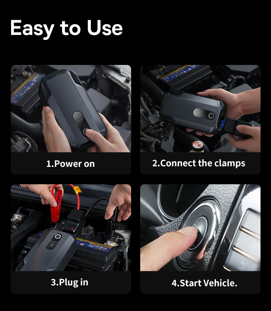 Baseus 20000mAh Car Jump Starter Power Bank 2000A 20000mAh Car Battery Charger Auto Emergency Booster Starting Device Jump Start