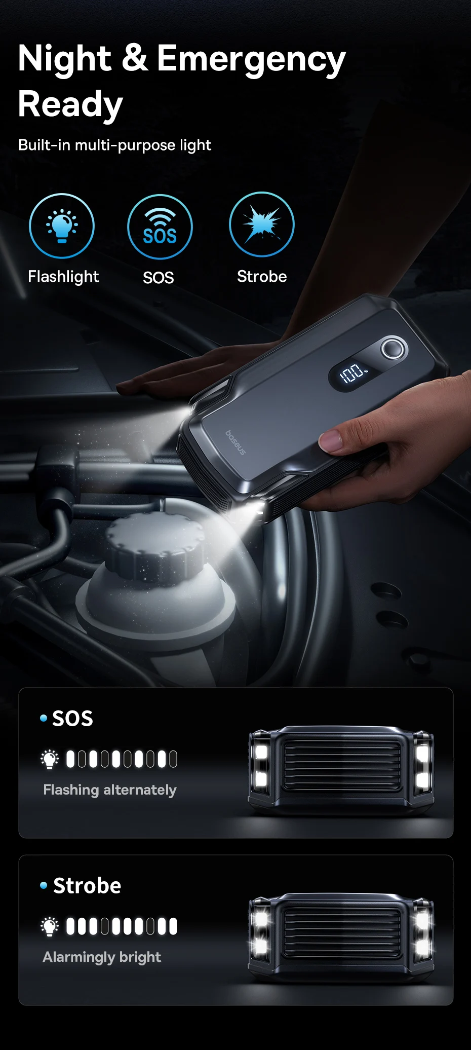 Baseus 20000mAh Car Jump Starter Power Bank 2000A 20000mAh Car Battery Charger Auto Emergency Booster Starting Device Jump Start