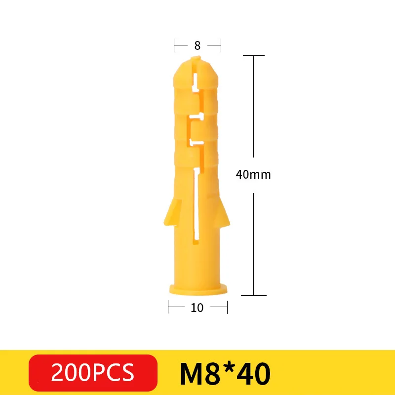 200pcs Plastic Expansion Pipe M6*30mm M8*40mm Rubber Plug Plastic Pipe Nylon Column Expansion Screw Anchor Plug Wall Plugs