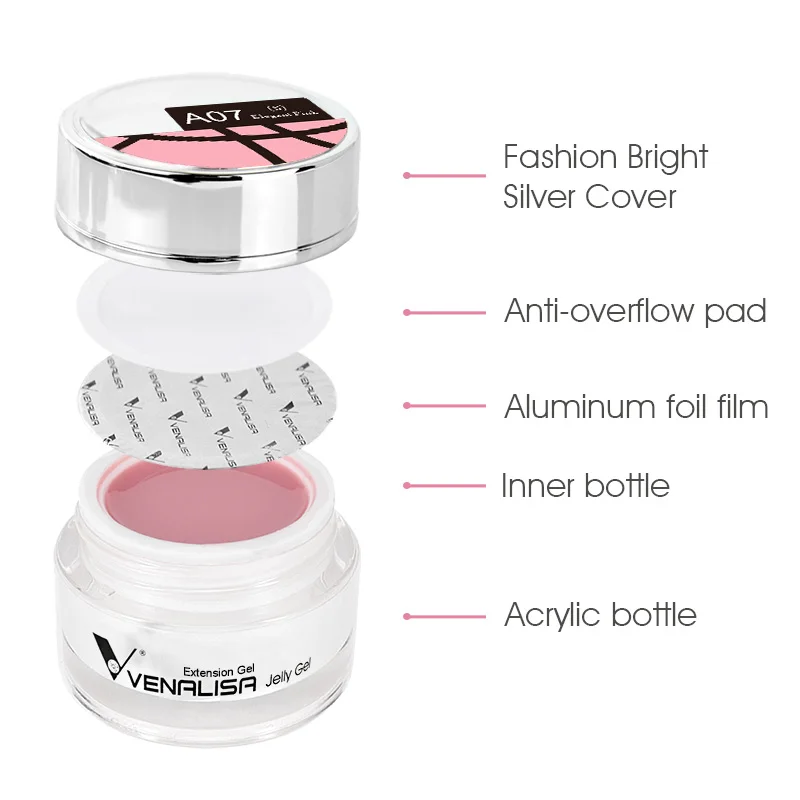 VENALISA Jelly Gel 50ml Pink Nude Collection Not Burning Hard Gel Soak Off UV LED Soft Extension Builder Nail Gel Nail Manicure