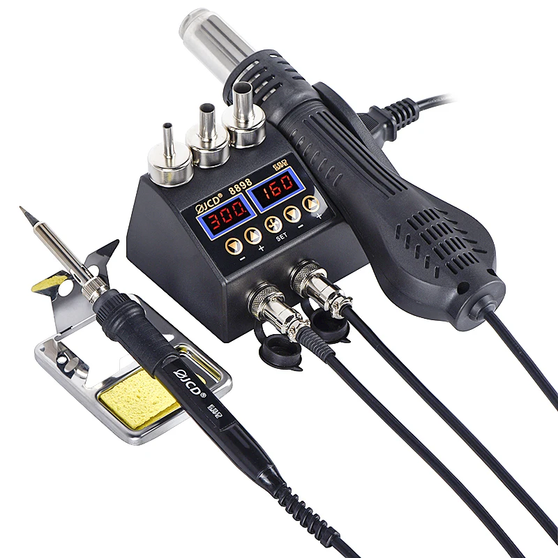 JCD 2 in 1 750W Hot Air Gun LCD Digital Display Welding Soldering Rework Station for Cell-phone BGA SMD PCB IC Solder Iron 8898