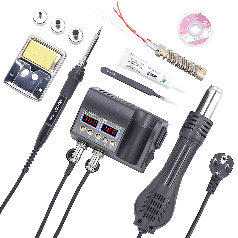 JCD 2 in 1 750W Hot Air Gun LCD Digital Display Welding Soldering Rework Station for Cell-phone BGA SMD PCB IC Solder Iron 8898