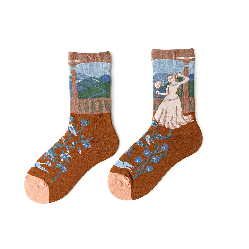 Qisin 1Pairs Women Sock Cartoon Print Creative Fashion Personalized Novelty Men Women Socks Winter Warm Comfortable Cotton Socks