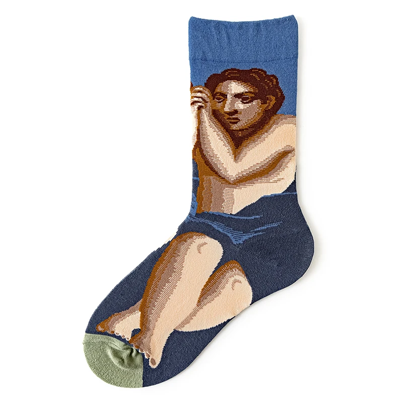 Qisin 1Pairs Women Sock Cartoon Print Creative Fashion Personalized Novelty Men Women Socks Winter Warm Comfortable Cotton Socks