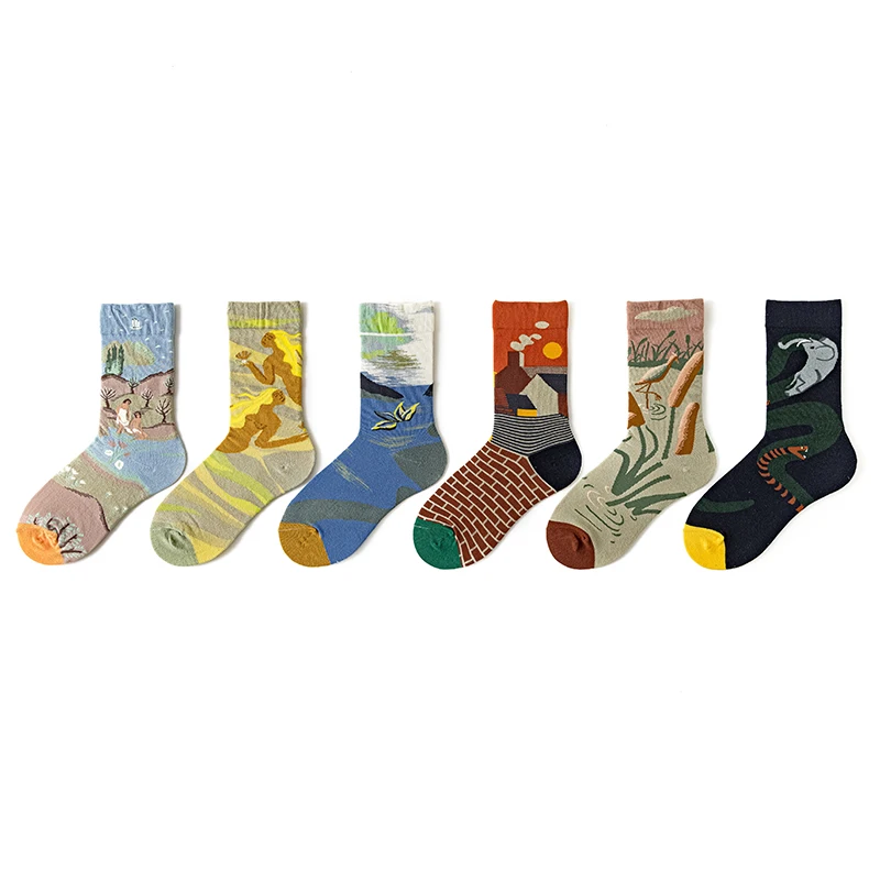 Qisin 1Pairs Women Sock Cartoon Print Creative Fashion Personalized Novelty Men Women Socks Winter Warm Comfortable Cotton Socks