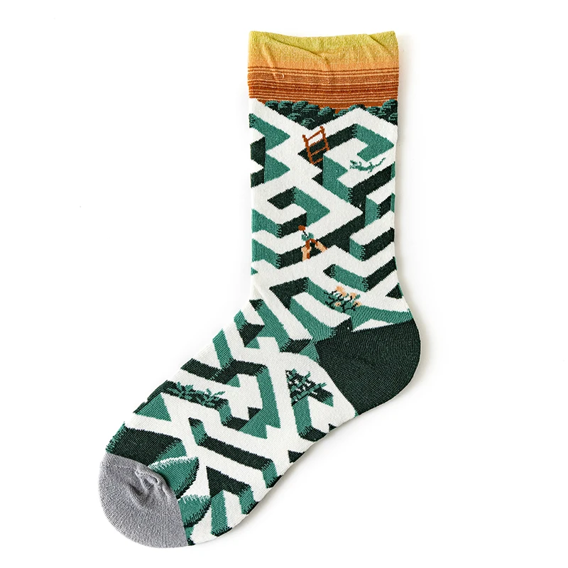 Qisin 1Pairs Women Sock Cartoon Print Creative Fashion Personalized Novelty Men Women Socks Winter Warm Comfortable Cotton Socks