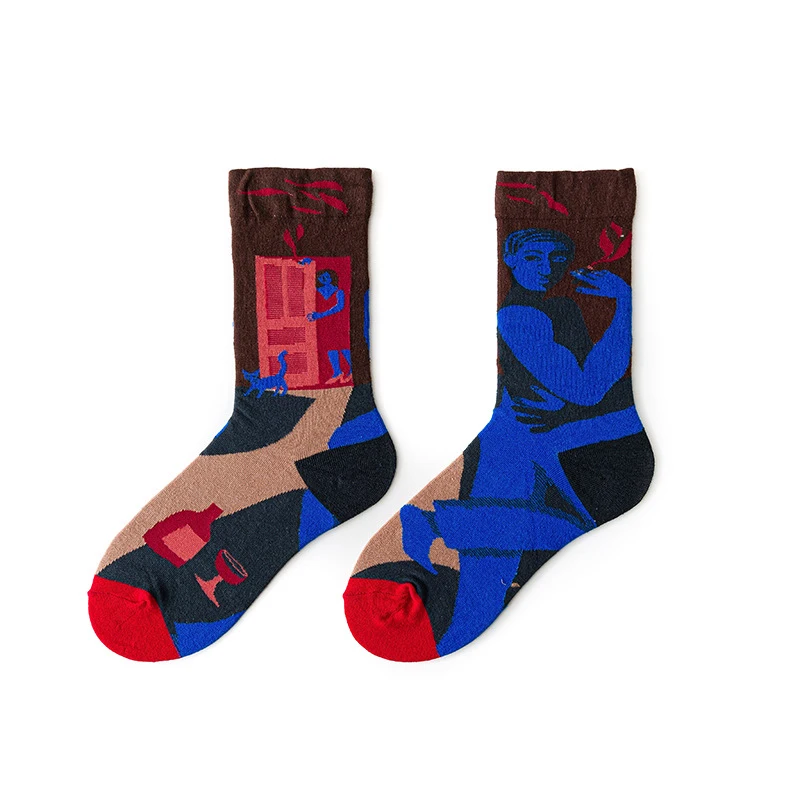 Qisin 1Pairs Women Sock Cartoon Print Creative Fashion Personalized Novelty Men Women Socks Winter Warm Comfortable Cotton Socks