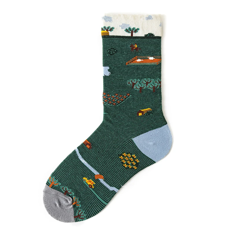 Qisin 1Pairs Women Sock Cartoon Print Creative Fashion Personalized Novelty Men Women Socks Winter Warm Comfortable Cotton Socks