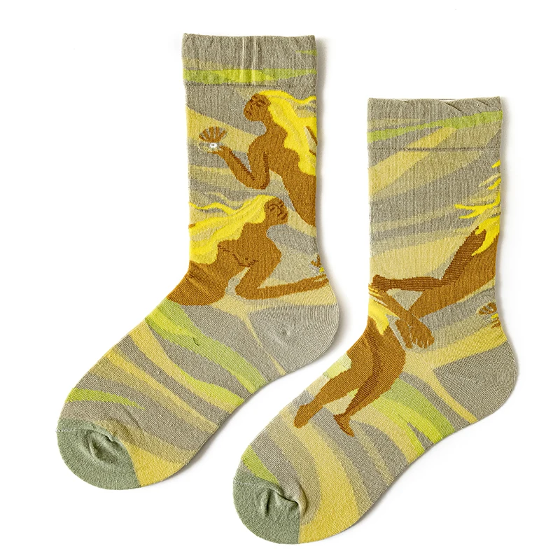 Qisin 1Pairs Women Sock Cartoon Print Creative Fashion Personalized Novelty Men Women Socks Winter Warm Comfortable Cotton Socks