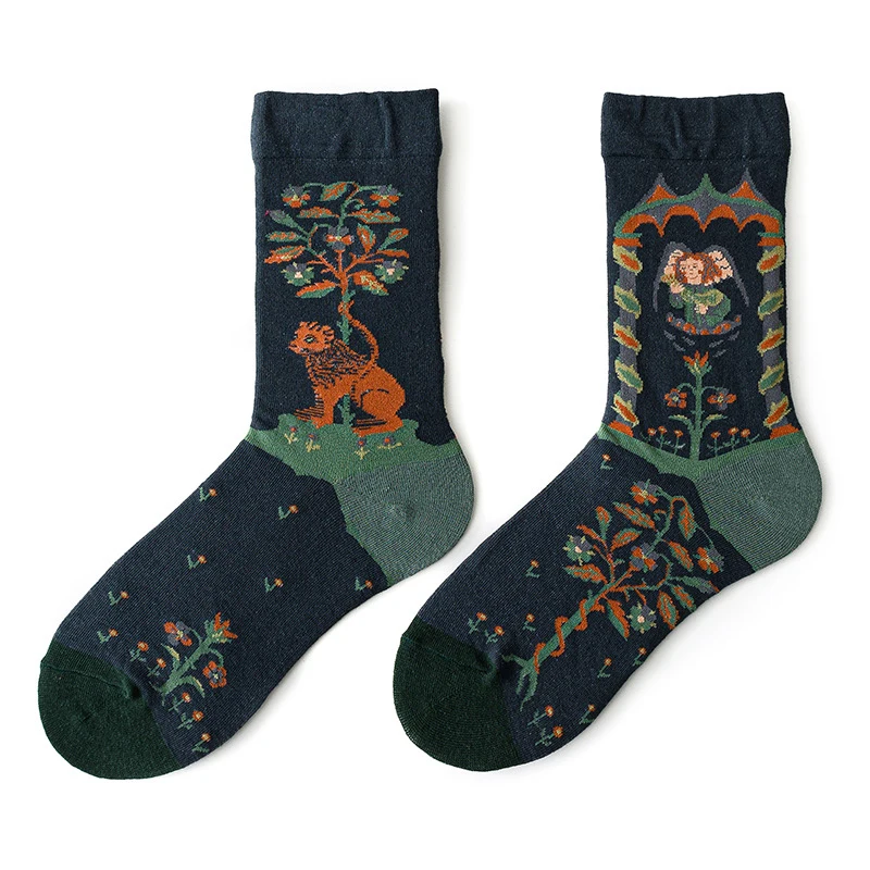 Qisin 1Pairs Women Sock Cartoon Print Creative Fashion Personalized Novelty Men Women Socks Winter Warm Comfortable Cotton Socks