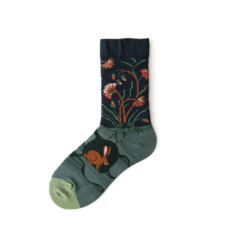 Qisin 1Pairs Women Sock Cartoon Print Creative Fashion Personalized Novelty Men Women Socks Winter Warm Comfortable Cotton Socks