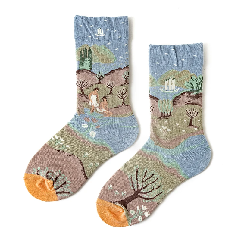 Qisin 1Pairs Women Sock Cartoon Print Creative Fashion Personalized Novelty Men Women Socks Winter Warm Comfortable Cotton Socks