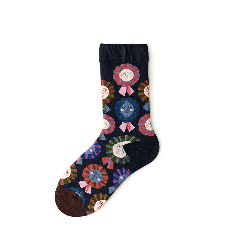 Qisin 1Pairs Women Sock Cartoon Print Creative Fashion Personalized Novelty Men Women Socks Winter Warm Comfortable Cotton Socks