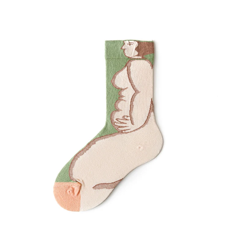 Qisin 1Pairs Women Sock Cartoon Print Creative Fashion Personalized Novelty Men Women Socks Winter Warm Comfortable Cotton Socks
