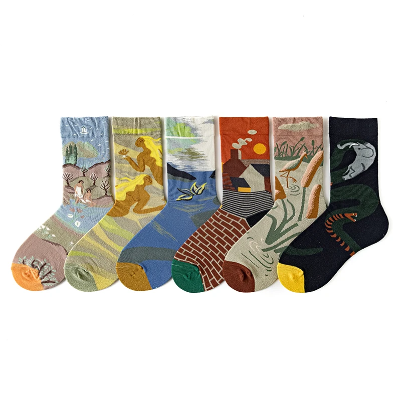 Qisin 1Pairs Women Sock Cartoon Print Creative Fashion Personalized Novelty Men Women Socks Winter Warm Comfortable Cotton Socks