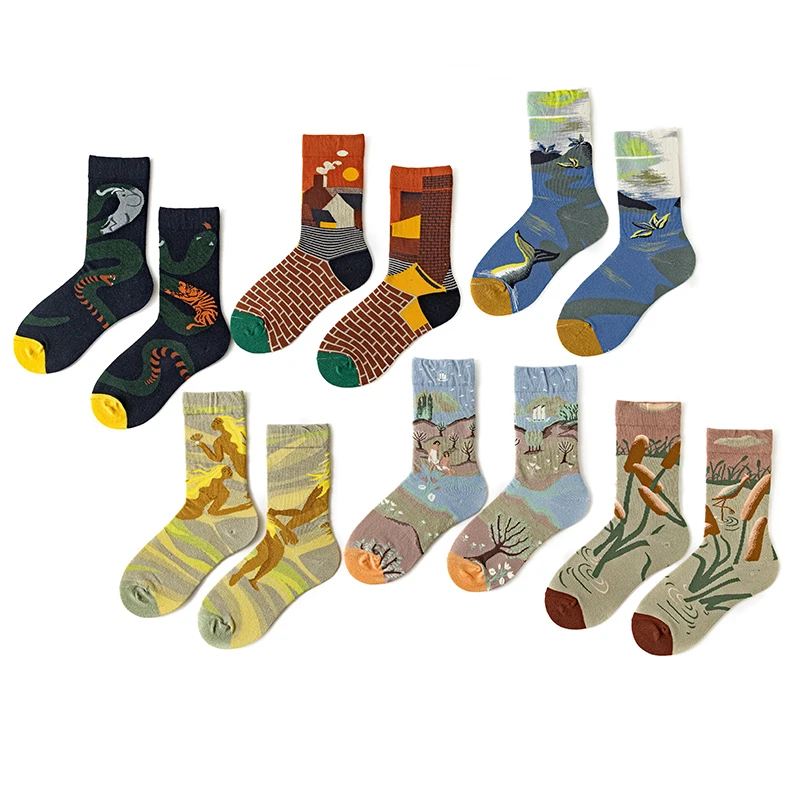 Qisin 1Pairs Women Sock Cartoon Print Creative Fashion Personalized Novelty Men Women Socks Winter Warm Comfortable Cotton Socks