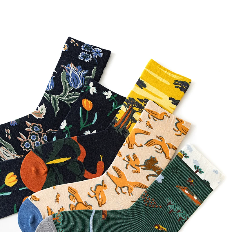 Qisin 1Pairs Women Sock Cartoon Print Creative Fashion Personalized Novelty Men Women Socks Winter Warm Comfortable Cotton Socks