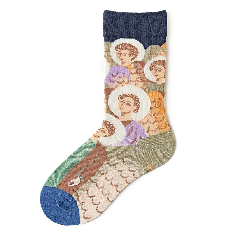 Qisin 1Pairs Women Sock Cartoon Print Creative Fashion Personalized Novelty Men Women Socks Winter Warm Comfortable Cotton Socks