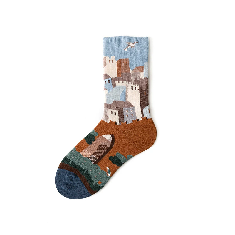 Qisin 1Pairs Women Sock Cartoon Print Creative Fashion Personalized Novelty Men Women Socks Winter Warm Comfortable Cotton Socks
