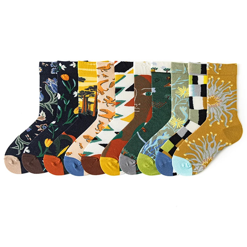 Qisin 1Pairs Women Sock Cartoon Print Creative Fashion Personalized Novelty Men Women Socks Winter Warm Comfortable Cotton Socks