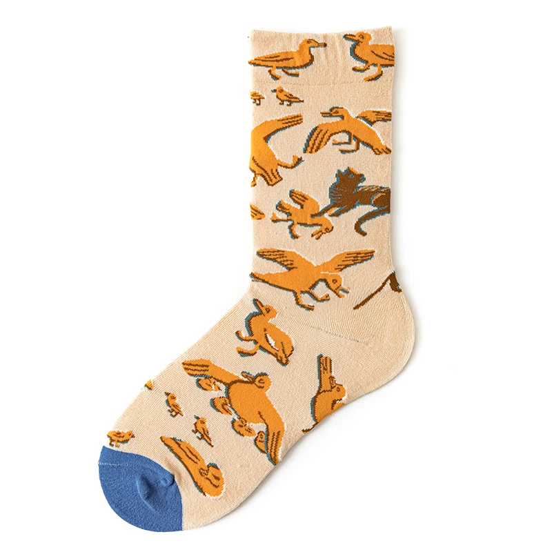 Qisin 1Pairs Women Sock Cartoon Print Creative Fashion Personalized Novelty Men Women Socks Winter Warm Comfortable Cotton Socks