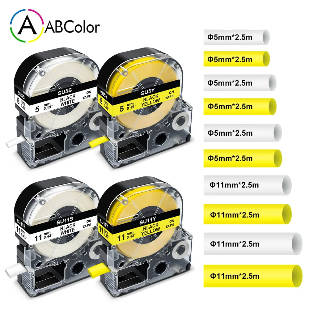 Compatible SU5S SU5Y SU11S SU11Y 9/18mm Heat Shrink Tubes For Epson/King Jim LA-4WBA5 LA-4YBA5 for Epson LW-300 LW-400 500 700