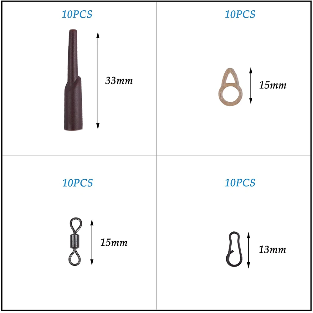 40Pcs Carp Fishing Running Rig Accessories Kit With Run Rig Rings Rubber Tube Rolling Swivels Clips For Carp Terminal Tackle