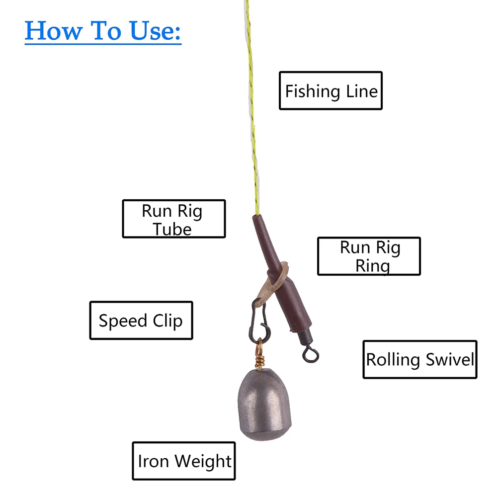 40Pcs Carp Fishing Running Rig Accessories Kit With Run Rig Rings Rubber Tube Rolling Swivels Clips For Carp Terminal Tackle