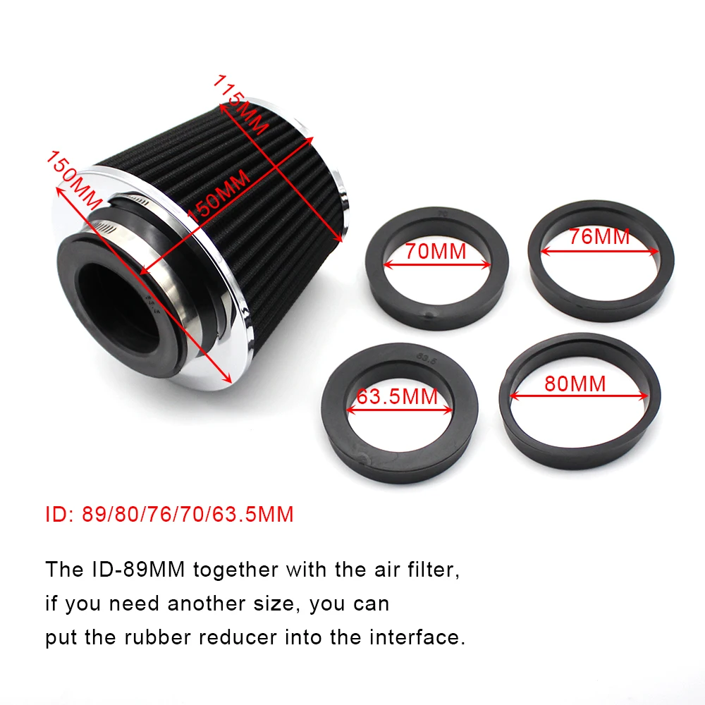 Car High Flow Air Filter Cold Air Intake Universal Filters 2.5 3" 3.5inch for Sport Racing Car Engine Air Inlet 90 80 76 70 63MM