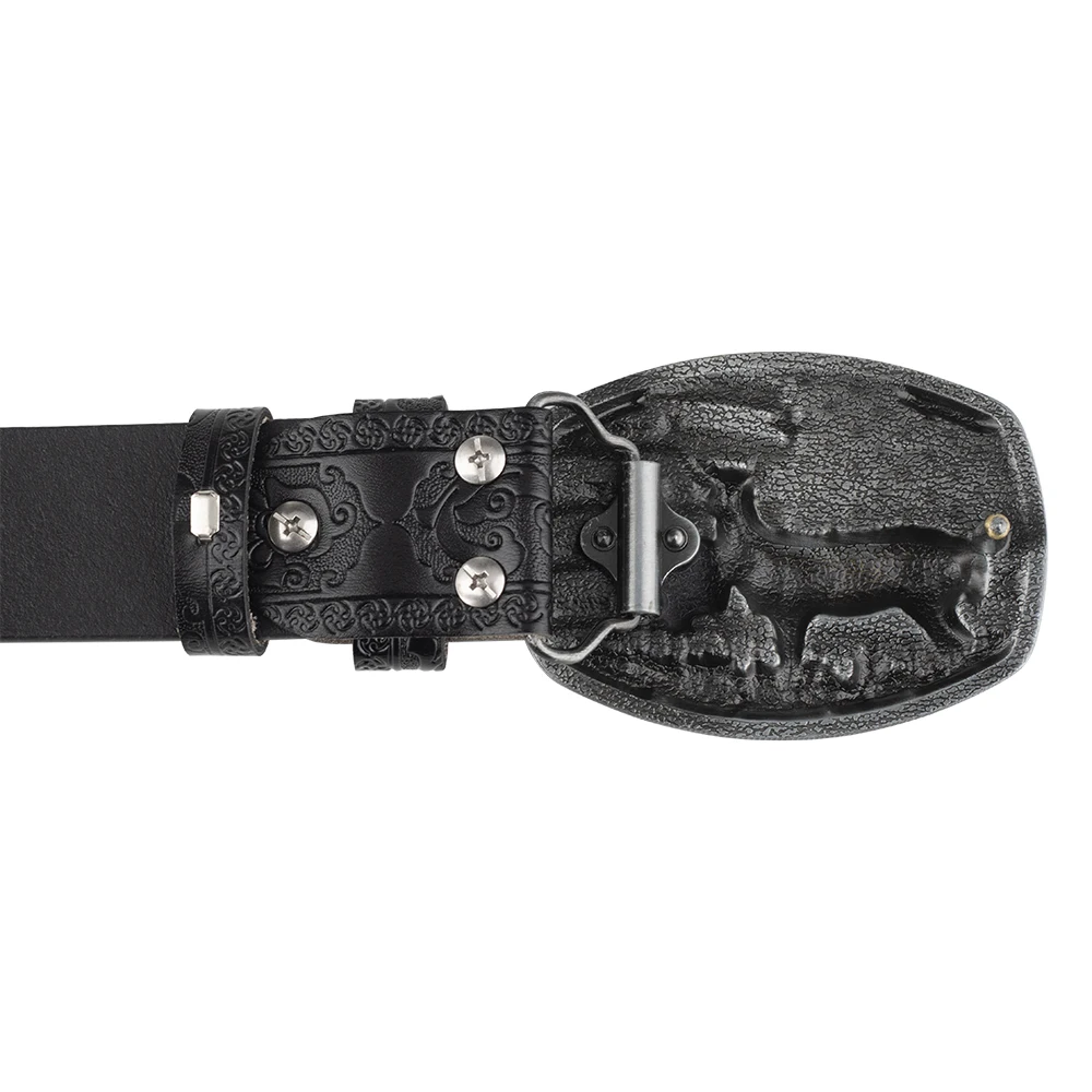 No Buckle Vintage Embossed Belts for Men Cowboy Clothing Accessories Split Leather