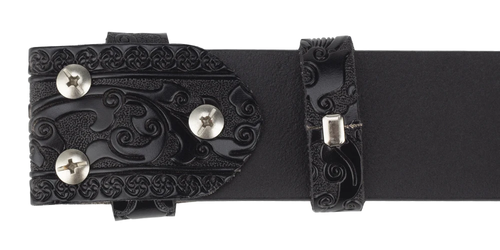 No Buckle Vintage Embossed Belts for Men Cowboy Clothing Accessories Split Leather