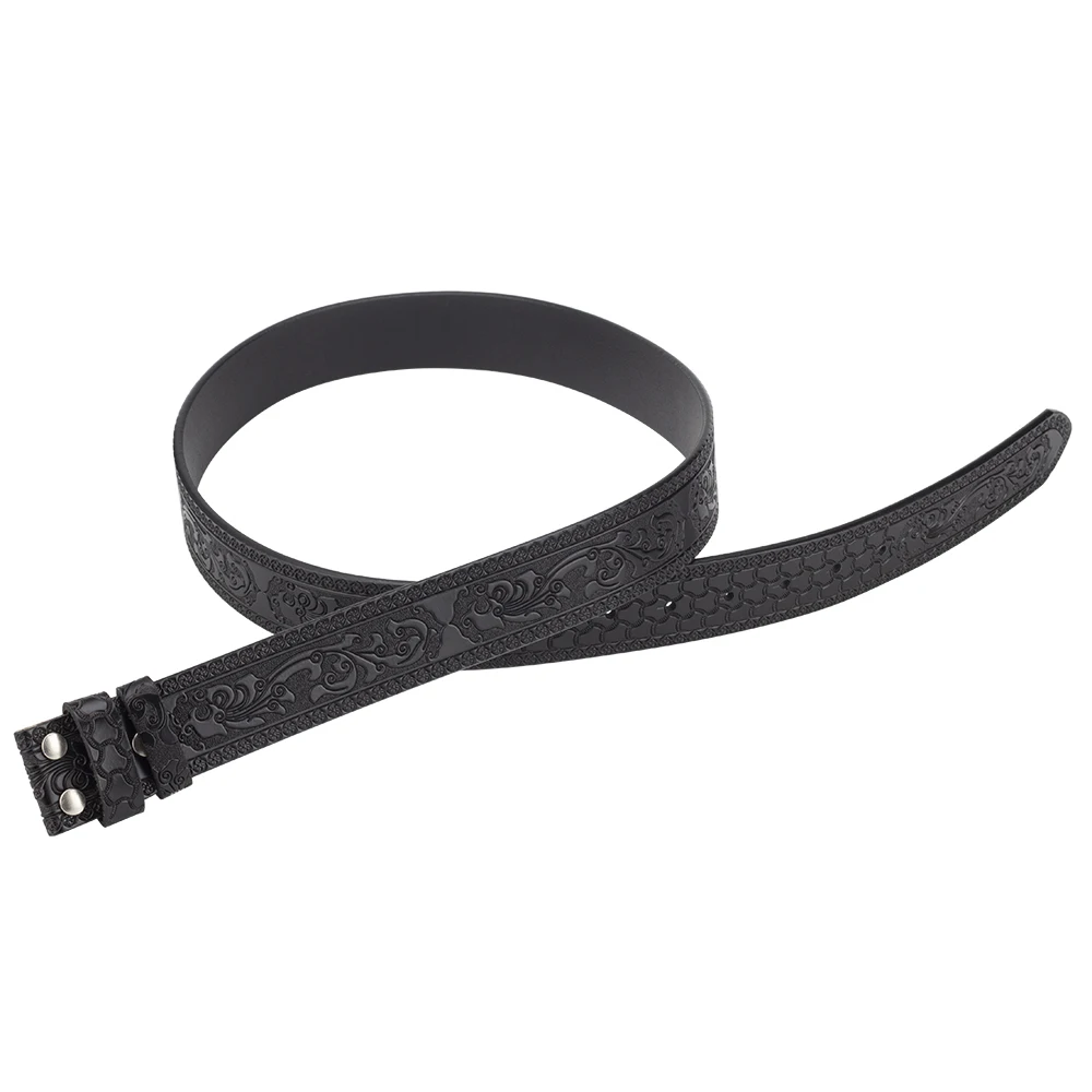 No Buckle Vintage Embossed Belts for Men Cowboy Clothing Accessories Split Leather
