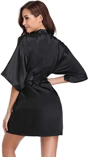 New Silk Kimono Robe Bathrobe Women Silk Bridesmaid Robes Sexy Navy Blue Robes Satin Robe Ladies Dressing Gowns