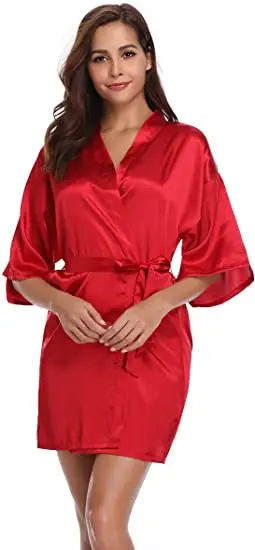 New Silk Kimono Robe Bathrobe Women Silk Bridesmaid Robes Sexy Navy Blue Robes Satin Robe Ladies Dressing Gowns